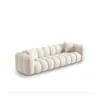 SOFA Halley 4-osobowa aksamitna, eleganckie przeszycia, zaoblone kształty, designerski styl, jasnobeżowa