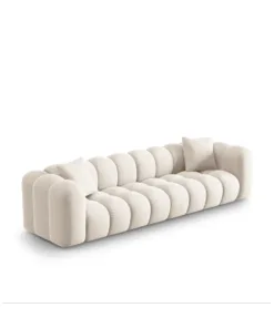 SOFA Halley 4-osobowa aksamitna, eleganckie przeszycia, zaoblone kształty, designerski styl, jasnobeżowa