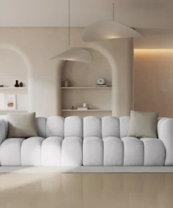 SOFA Halley 4-osobowa aksamitna, eleganckie przeszycia, zaoblone kształty, designerski styl, srebrna-1