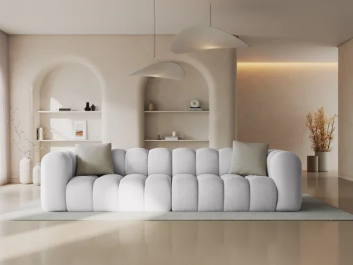 SOFA Halley 4-osobowa aksamitna, eleganckie przeszycia, zaoblone kształty, designerski styl, srebrna-1