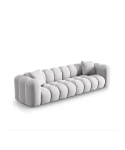 SOFA Halley 4-osobowa aksamitna, eleganckie przeszycia, zaoblone kształty, designerski styl, srebrna