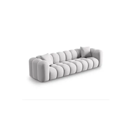 SOFA Halley 4-osobowa aksamitna, eleganckie przeszycia, zaoblone kształty, designerski styl, srebrna