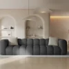 SOFA Halley 4-osobowa aksamitna, eleganckie przeszycia, zaoblone kształty, designerski styl, szara-1