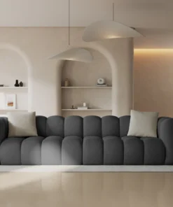 SOFA Halley 4-osobowa aksamitna, eleganckie przeszycia, zaoblone kształty, designerski styl, szara-1