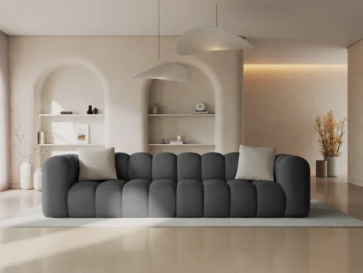 SOFA Halley 4-osobowa aksamitna, eleganckie przeszycia, zaoblone kształty, designerski styl, szara-1