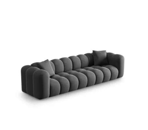 SOFA Halley 4-osobowa aksamitna, eleganckie przeszycia, zaoblone kształty, designerski styl, szara