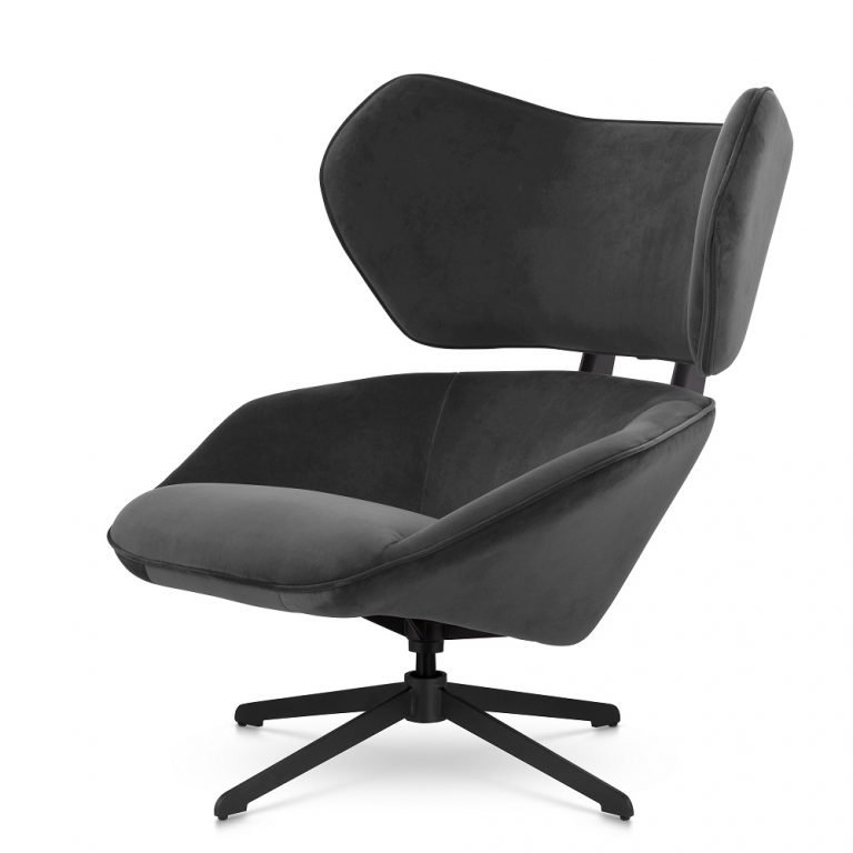 FOTEL Bonucci obrotowy, czarne nogi, tapicerowane siedzisko (kolor do wyboru), nowoczesny styl, ciemnoszary