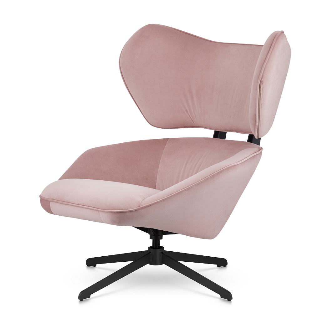 FOTEL Bonucci obrotowy, czarne nogi, tapicerowane siedzisko (kolor do wyboru), nowoczesny styl, pudrowy róż
