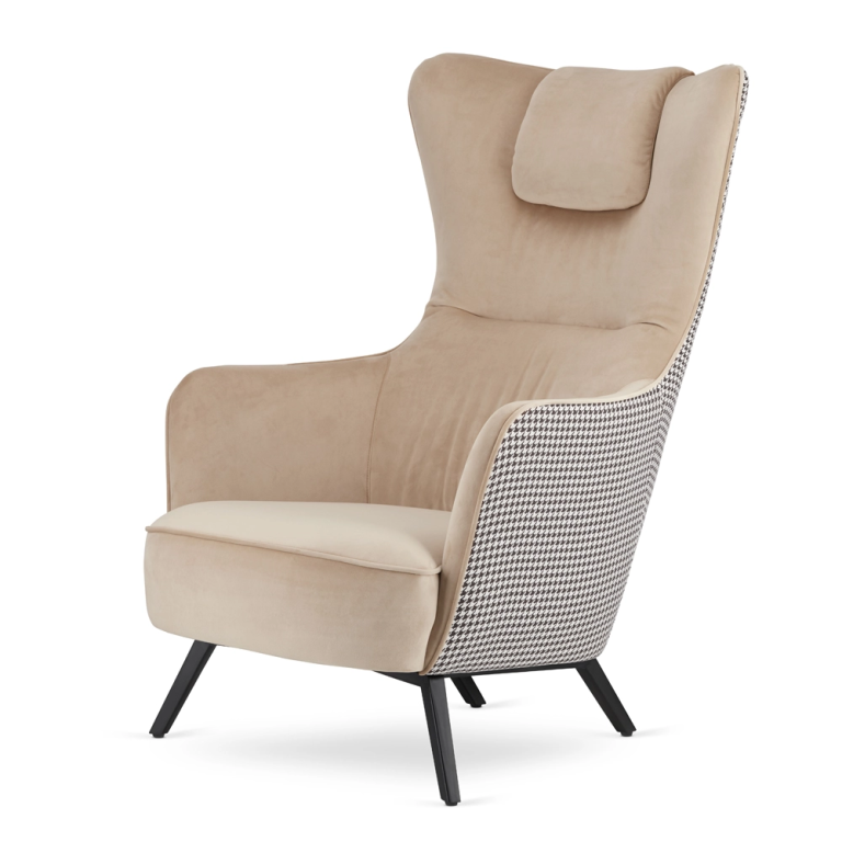 FOTEL Skive wypoczynkowy, do salonu, velvetowa tkanina do wyboru, uszak, designerski styl, beżowy-pepitka FOTEL Skive wypoczynkowy, do salonu, velvetowa tkanina do wyboru, uszak, designerski styl, beżowy-pepitka