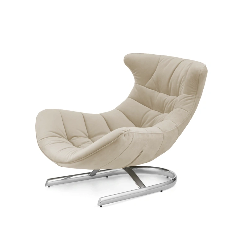 FOTEL Storto wypoczynkowy, w formie leżanki, srebrna podstawa, designerski styl, beżowy