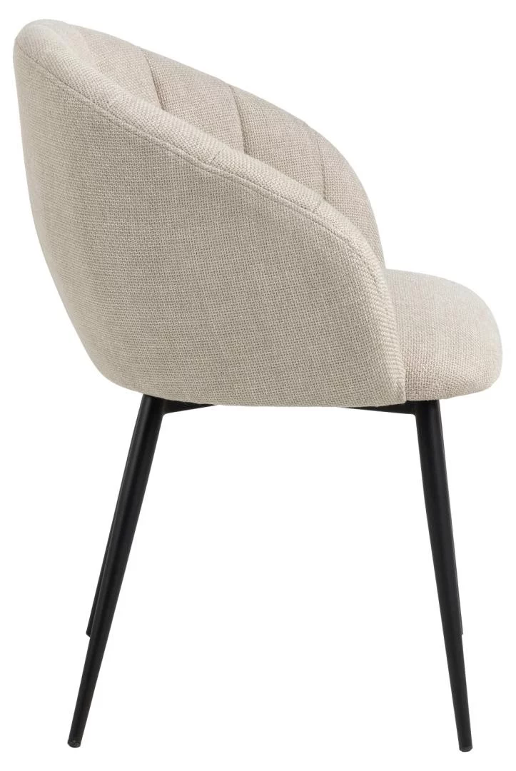 KRZESŁO Clara tapicerowane, beżowe, czarne metalowe nogi, przeszywane siedzisko, nowoczesne, jakość premium