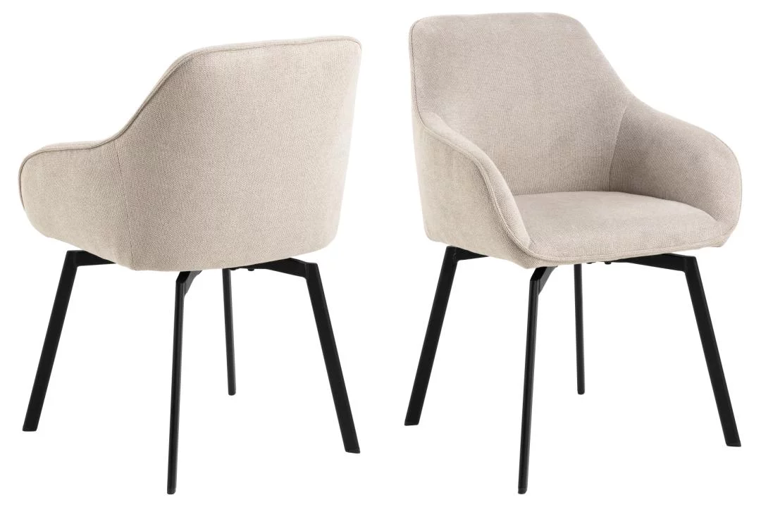 KRZESŁO Enzo, beżowa tapicerka, czarne, metalowe nogi, idealne do jadalni, nowoczesny, minimalistyczny styl, piękne