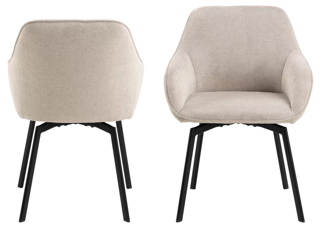 KRZESŁO Enzo, beżowa tapicerka, czarne, metalowe nogi, idealne do jadalni, nowoczesny, minimalistyczny styl, wyjątkowe