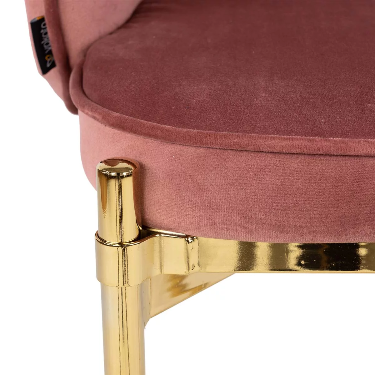 KRZESŁO Lucas na złotych, metalowych nogach, welurowa tapicerka, eleganckie przeszycia na oparciu, art deco, różowe, ekskluzywne