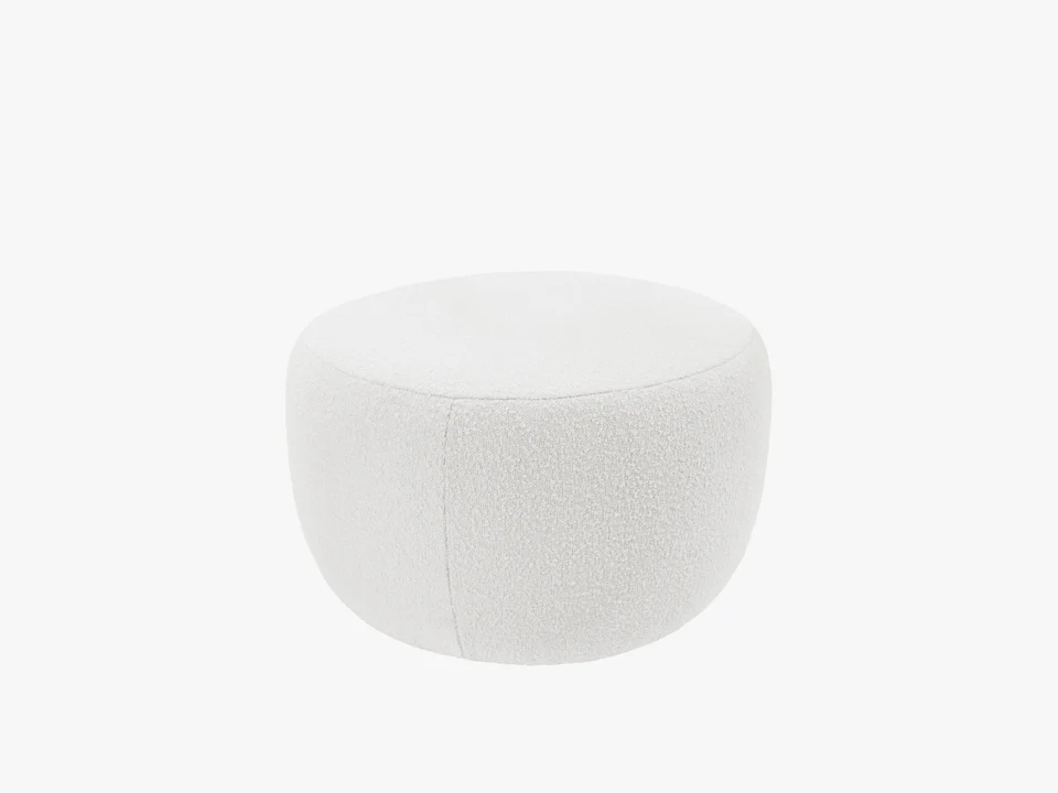 PUF Saamit w nowoczesnym stylu, obłe kształty, okrągły, elegancki kształt, tkanina boucle, beżowy, piękny