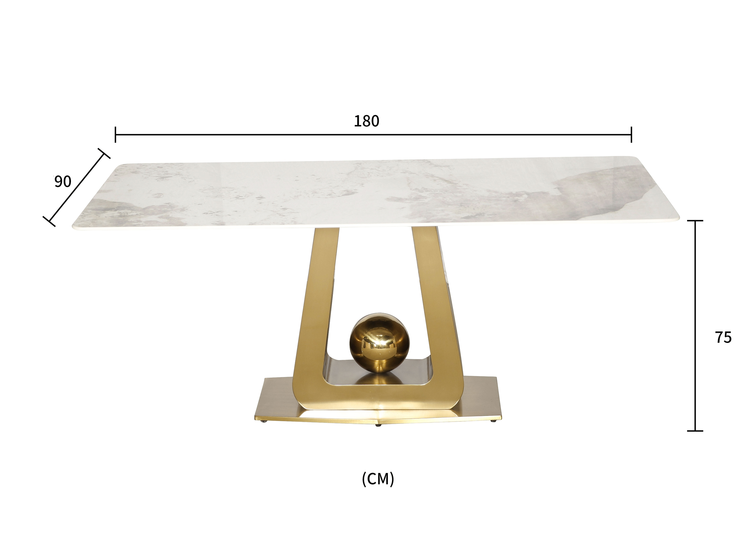STÓŁ JADALNIANY Balance prostokątny na złotym, designerskim stelażu, biały blat ze spieku kamiennego, nowoczesny, wymiary
