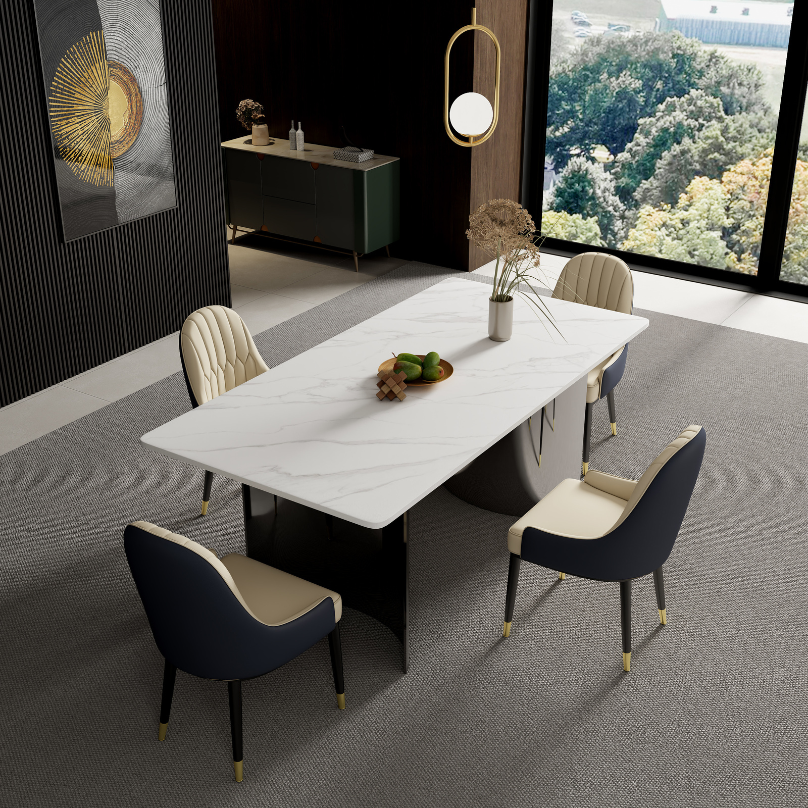 STÓŁ JADALNIANY prostokątny, grafitowa minimalistyczna podstawa, blat ze spieku kamiennego, minimalistyczny styl, do salonu STÓŁ JADALNIANY prostokątny, grafitowa minimalistyczna podstawa, blat ze spieku kamiennego, minimalistyczny styl, do salonu