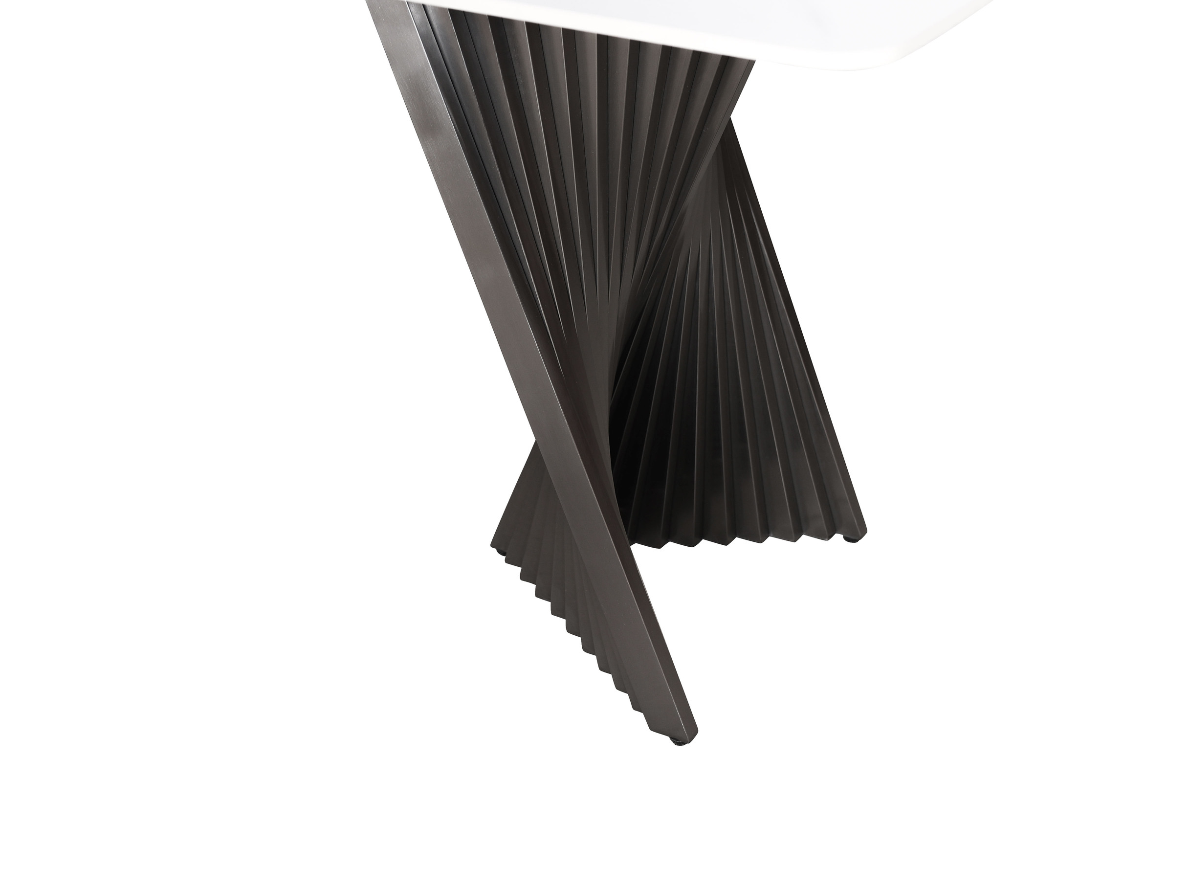 STÓŁ JADALNIANY prostokątny, grafitowa podstawa przypominająca wachlarz, biały blat ze spieku, nowoczesny styl, najwyższa jakość