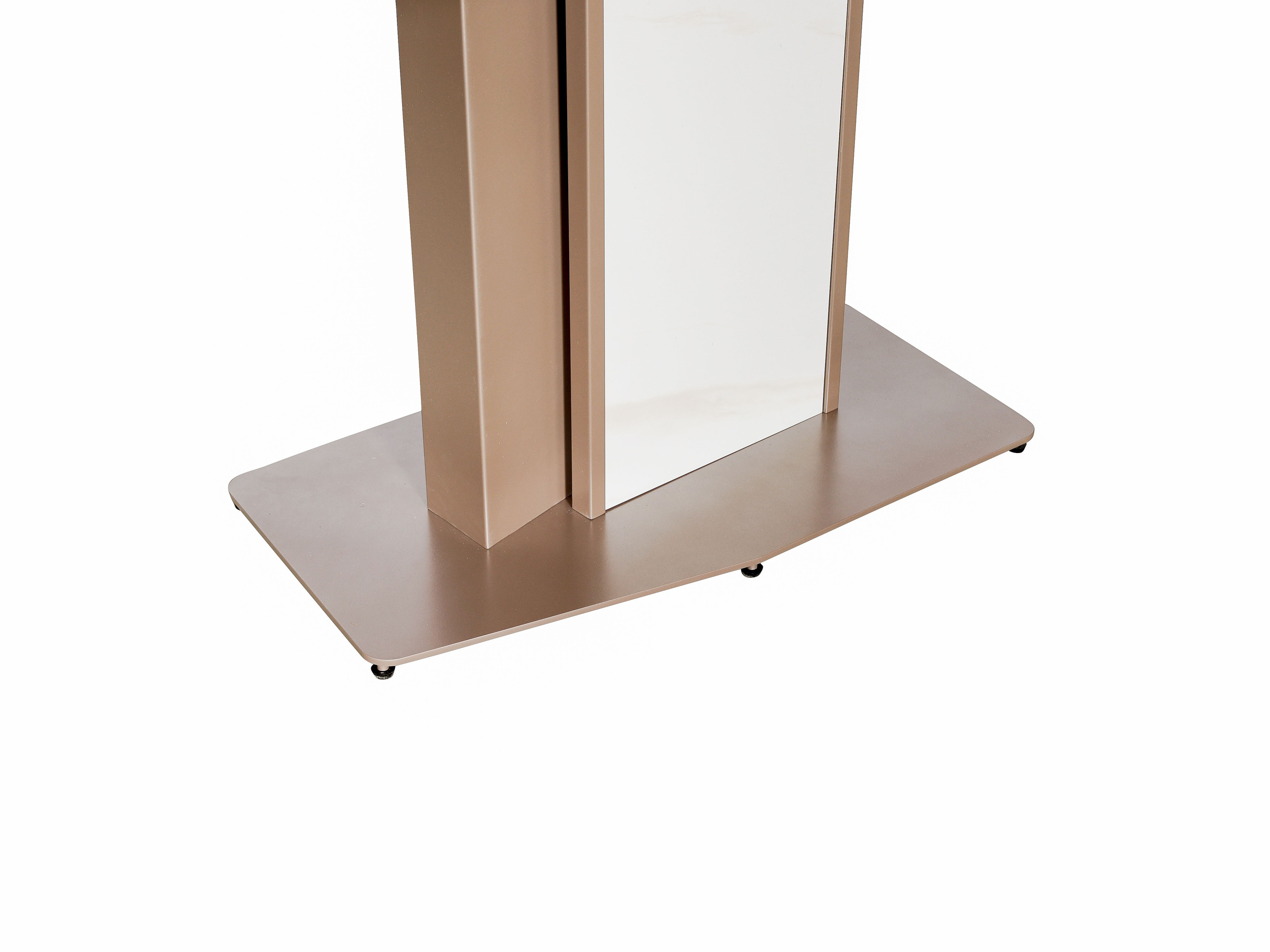 STÓŁ JADALNIANY prostokątny, podstawa ze stali w kolorze różowego złota, blat i elementy podstawy ze spieku kamiennego, ekskluzywny