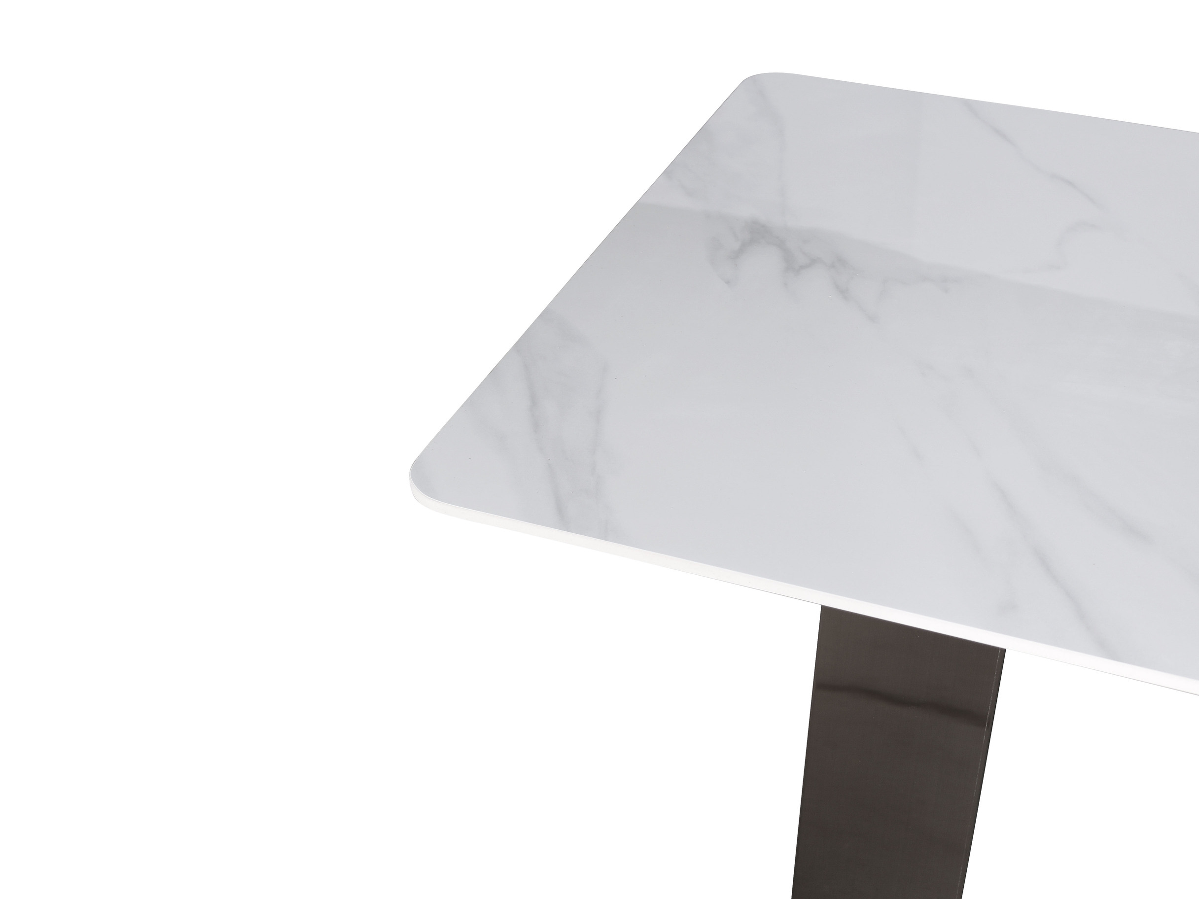STÓŁ JADALNIANY prostokątny, z grafitową metalową podstawą, biały blat ze spieku kaminnego, nowoczesny styl, ekskluzywny