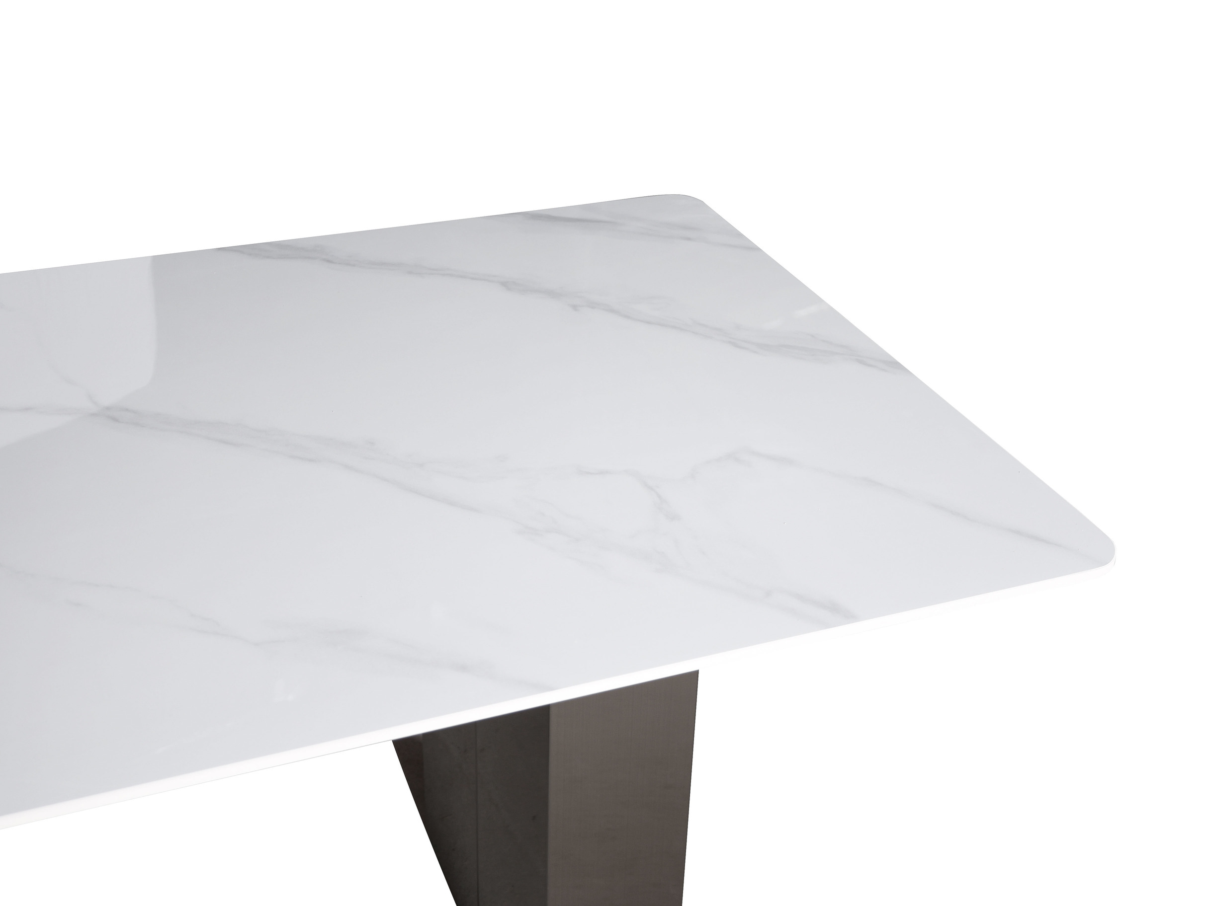 STÓŁ JADALNIANY prostokątny, z grafitową metalową podstawą, biały blat ze spieku kaminnego, nowoczesny styl, premium