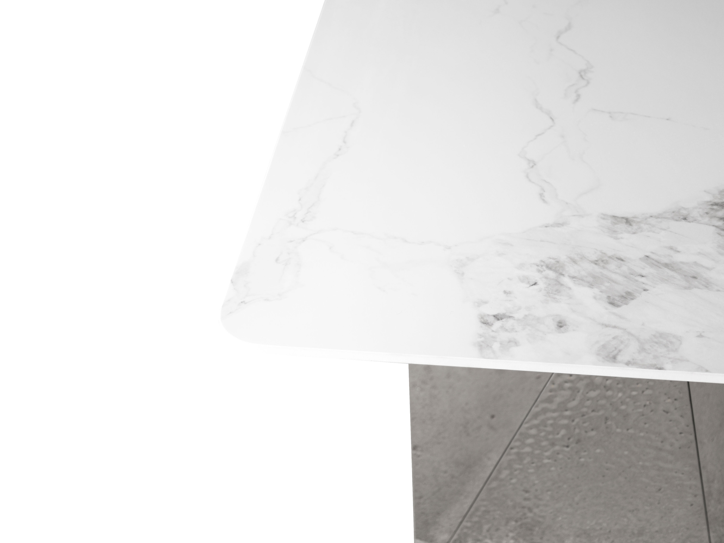 STÓŁ JADALNIANY z prostokątnym blatem ze spieku kamiennego, srebrne, metalowe nogi, elegancki styl, ekskluzywny