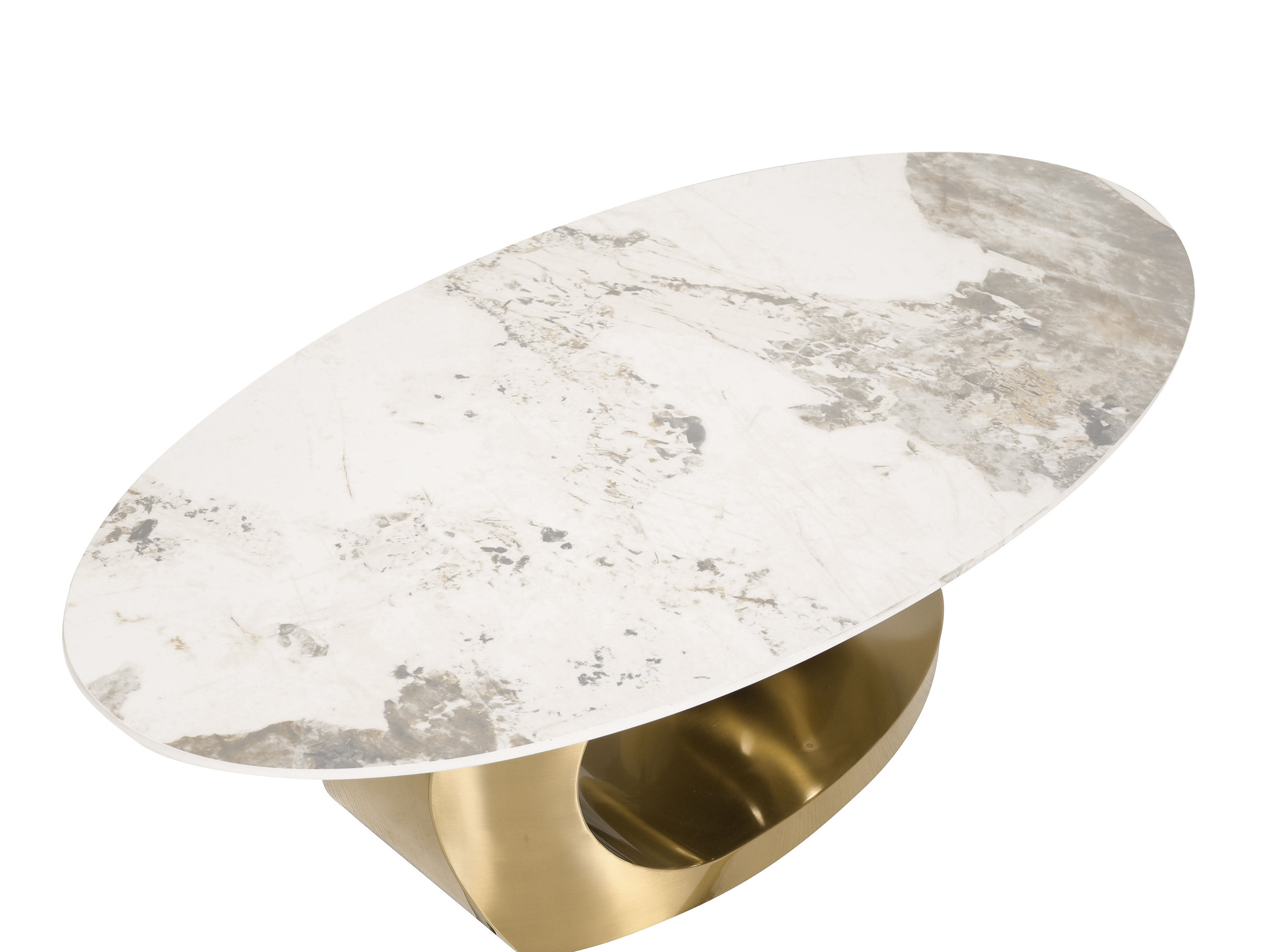 STOLIK KAWOWY Balance okrągły, złota podstawa z dekoracyjną kulą, blat ze spieku kamiennego, nowoczesny styl, designerski STOLIK KAWOWY Balance okrągły, złota podstawa z dekoracyjną kulą, blat ze spieku kamiennego, nowoczesny styl, designerski