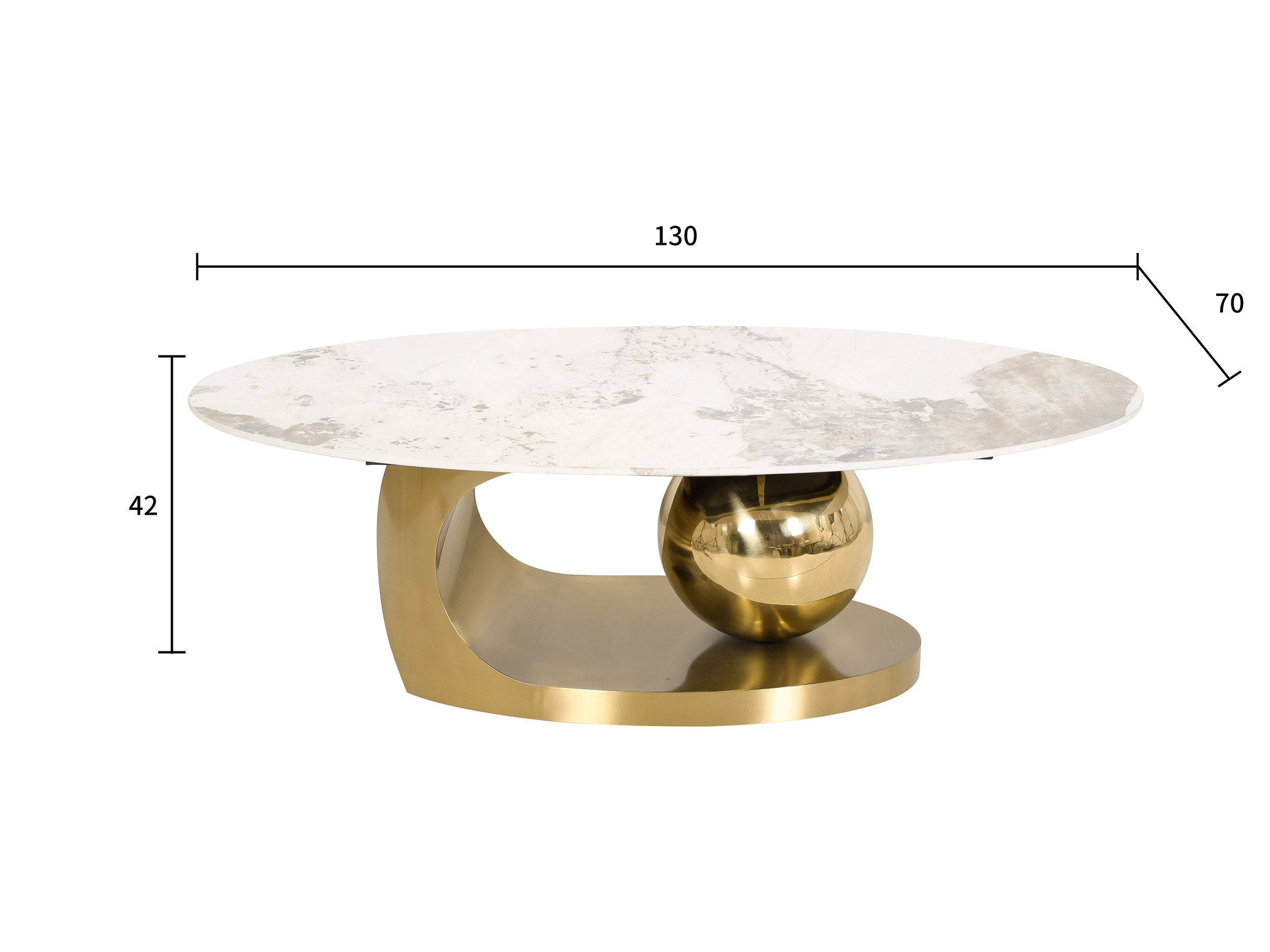 STOLIK KAWOWY Balance okrągły, złota podstawa z dekoracyjną kulą, blat ze spieku kamiennego, nowoczesny styl wymiary STOLIK KAWOWY Balance okrągły, złota podstawa z dekoracyjną kulą, blat ze spieku kamiennego, nowoczesny styl wymiary