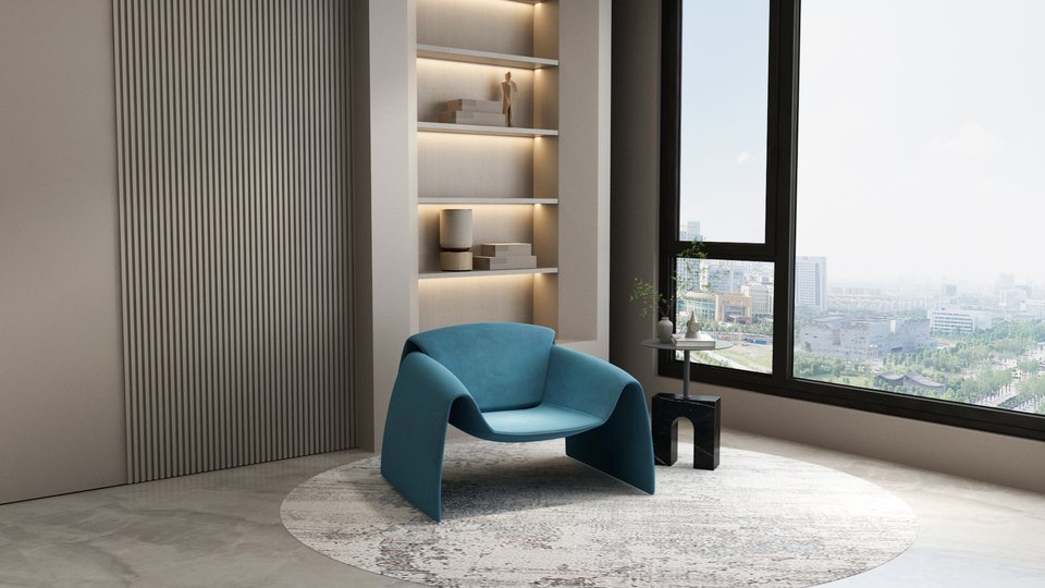 STOLIK POMOCNICZY czarny, podstawa imitująca marmur w formie łuku, metalowy blat na filarze, designerski styl, do salonu