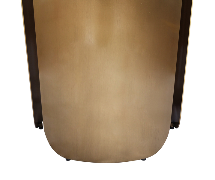 STOLIK POMOCNICZY ze złotą, metalową podstawą, brązowy blat ze spieku kamiennego, nowoczesny styl, ekskluzywny