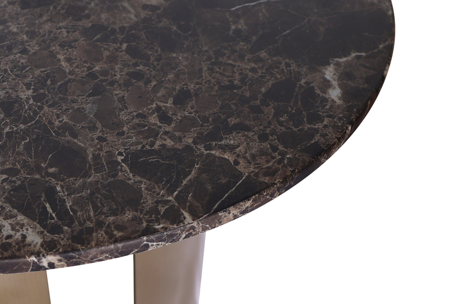 STOLIK POMOCNICZY ze złotą, metalową podstawą, brązowy blat ze spieku kamiennego, nowoczesny styl, wyjątkowy