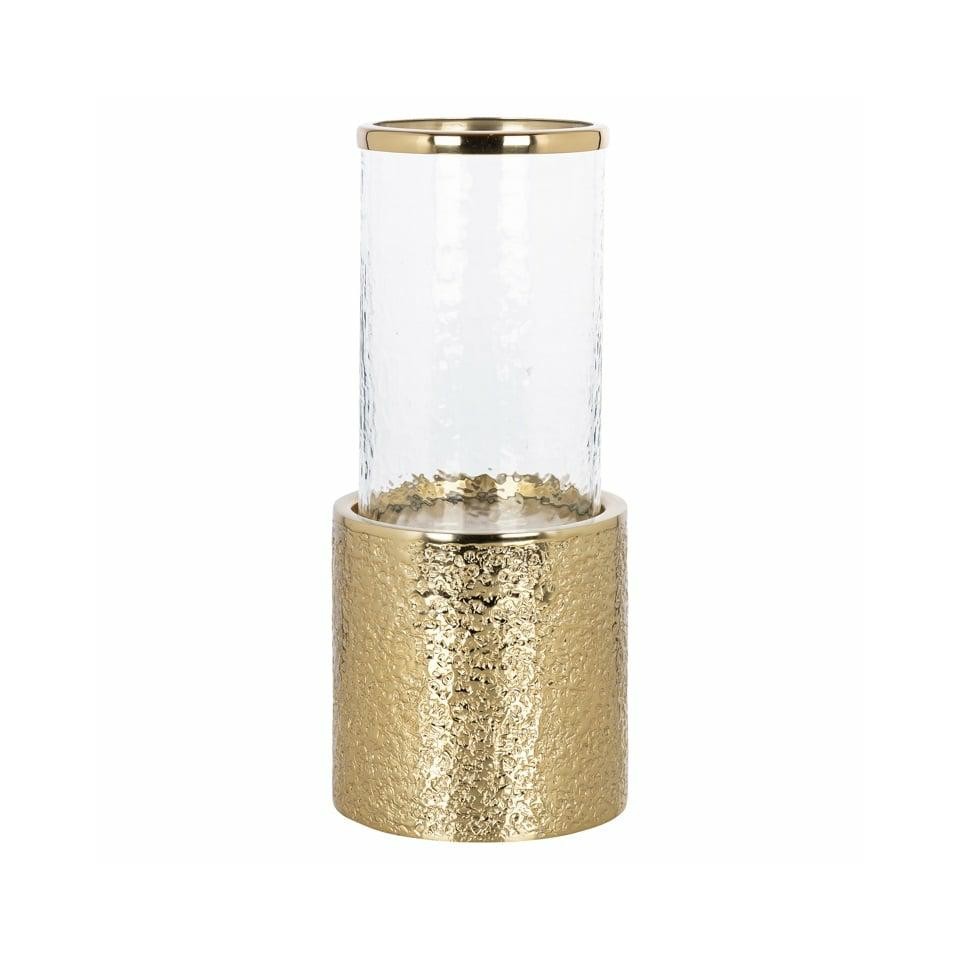 ŚWIECZNIK Marlou z metalową, szampańsko złotą podstawą, szklany klosz, styl glamour S