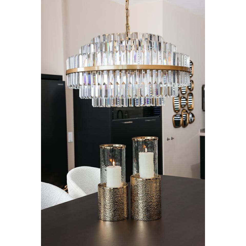 ŚWIECZNIK Marlou z metalową, szampańsko złotą podstawą, szklany klosz, styl glamour, ekskluzywny