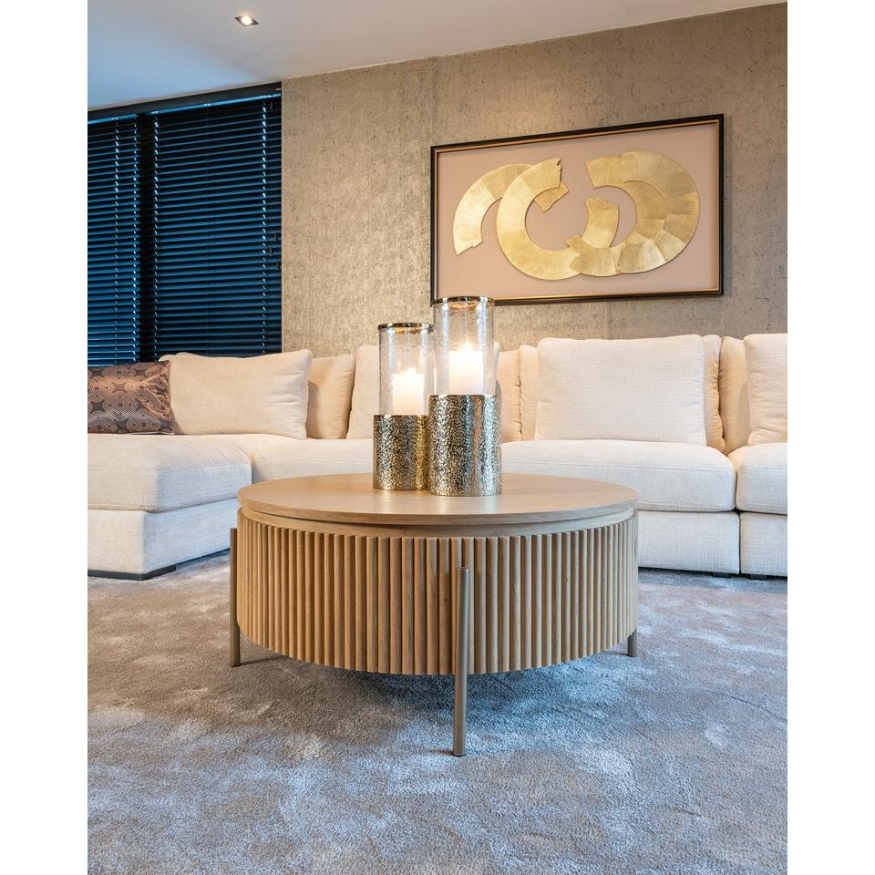 ŚWIECZNIK Marlou z metalową, szampańsko złotą podstawą, szklany klosz, styl glamour, wyjątkowy