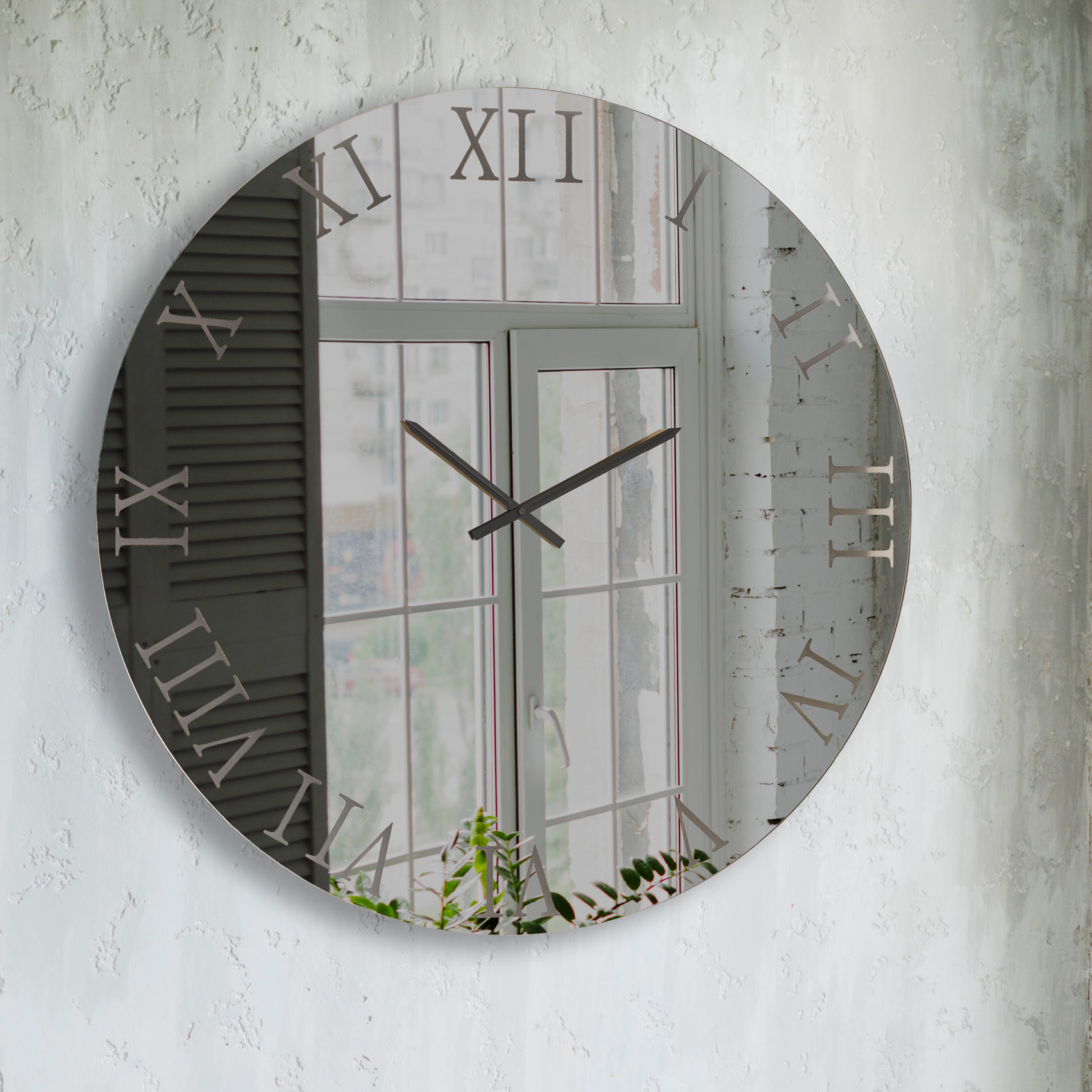 ZEGAR Roma okrągły, lustrzany, szary przydymiony, włoskie wykonanie, nowoczesny styl