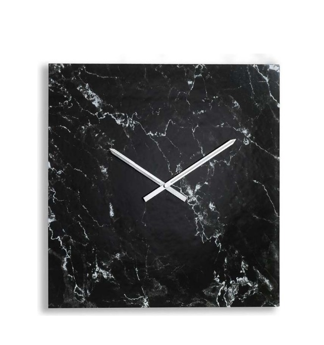 ZEGAR ŚCIENNY Firenze szklany z efektem marmuru, czarny z białymi żyłkami, włoskie wykonanie
