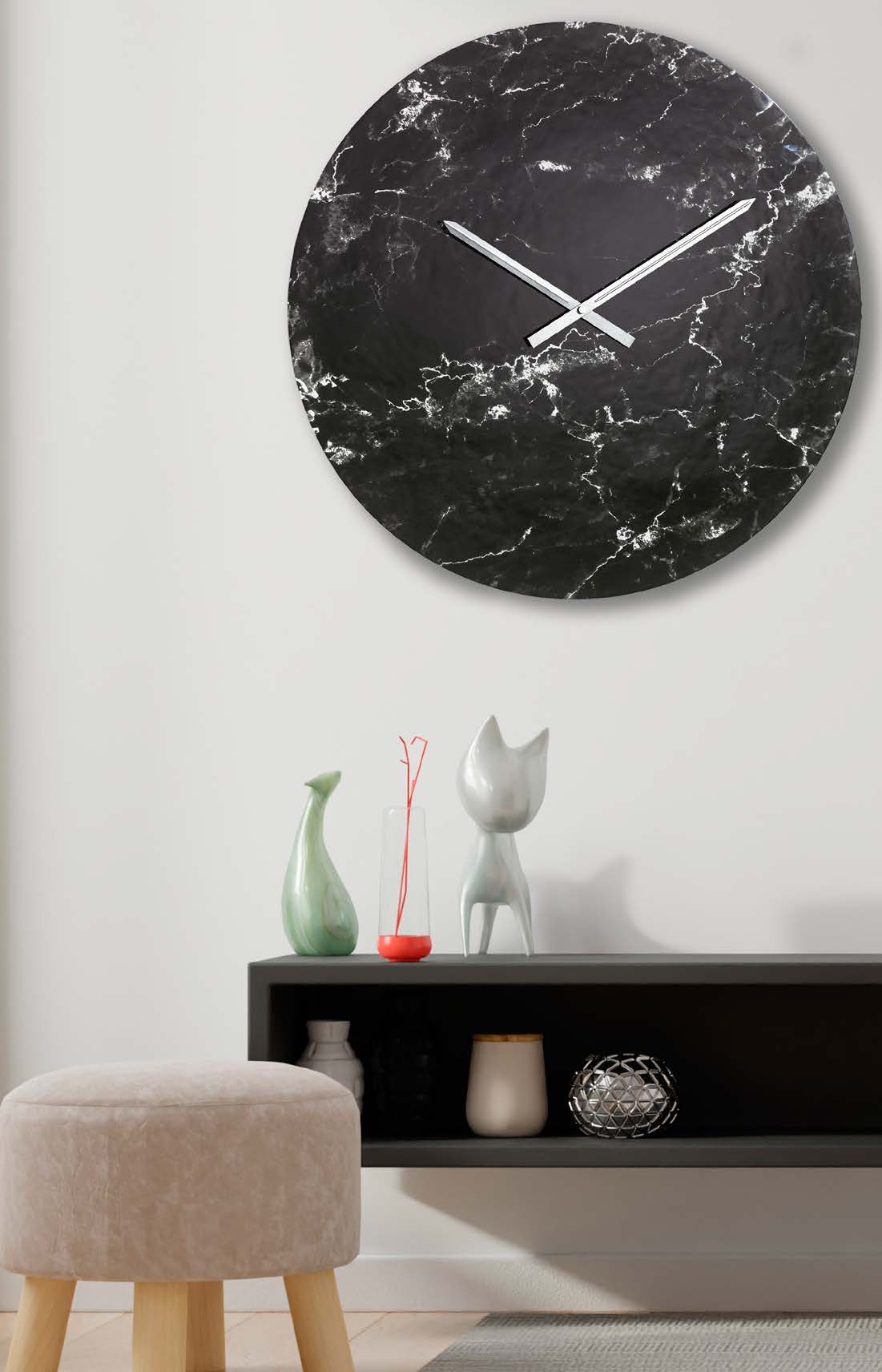 ZEGAR ŚCIENNY Pisa okrągły szklany z efektem marmuru, czarny z białymi żyłkami, włoskie wykonanie, nowoczesny ZEGAR ŚCIENNY Pisa okrągły szklany z efektem marmuru, czarny z białymi żyłkami, włoskie wykonanie, nowoczesny