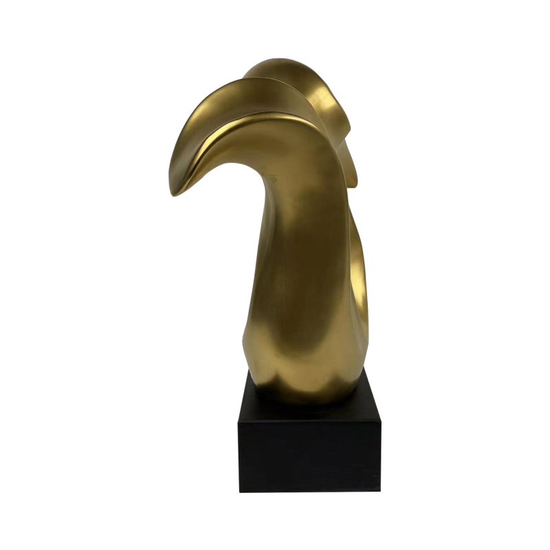 FIGURKA DEKORACYJNA złota, abstrakcyjny wzór, czarna podstawa, designerski styl, premium
