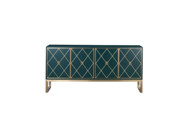 KOMODA w kolorze butelkowej zieleni z złotymi akcentami, klasyczny styl