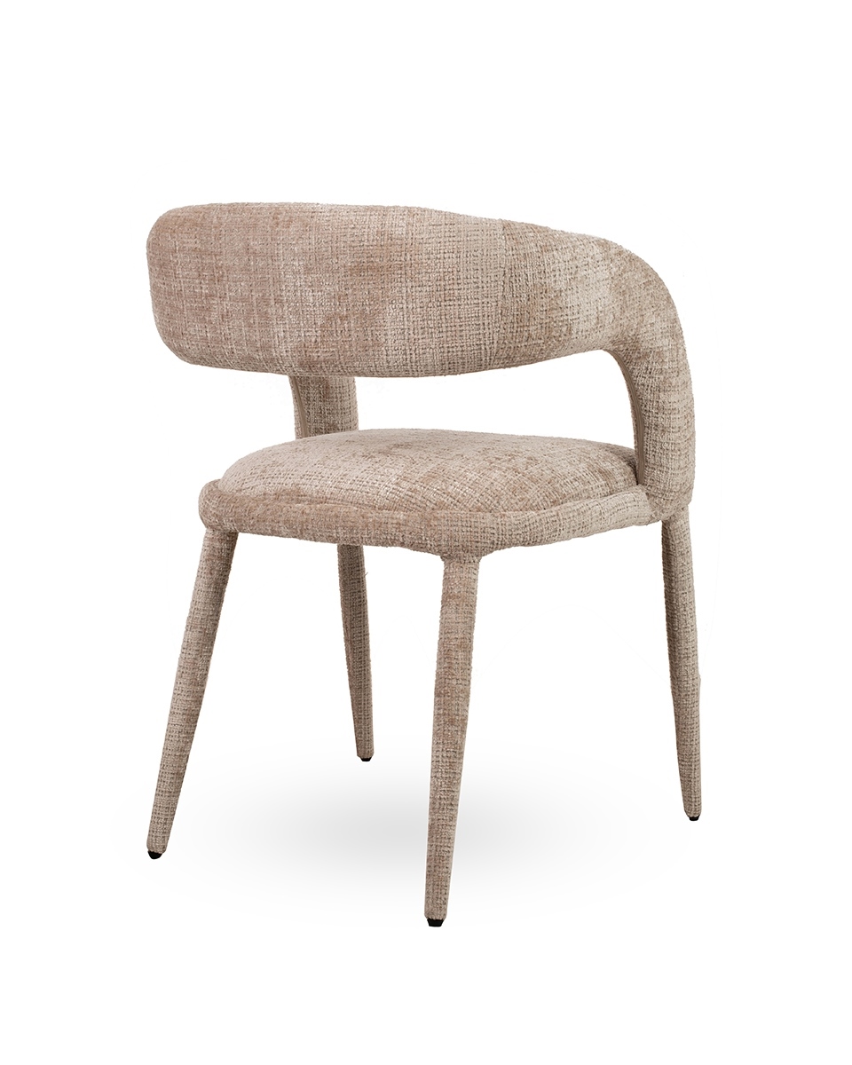 KRZESŁO Iris w beżowej, delikatnie strukturalnej tkaninie, miękkie linie, designerski styl, nowoczesne KRZESŁO Iris w beżowej, delikatnie strukturalnej tkaninie, miękkie linie, designerski styl, nowoczesne