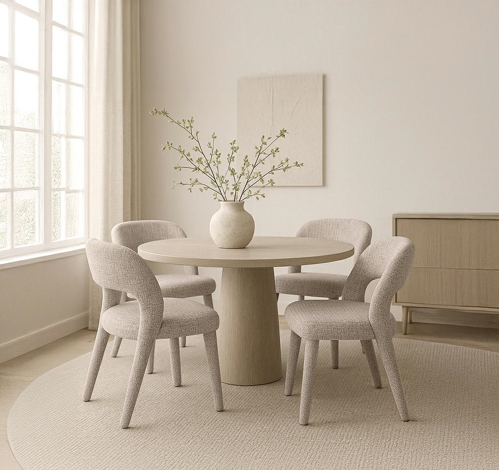 KRZESŁO Kos w beżowej tkaninie, delikatne, miękkie linie oparcia, smukłe nogi, nowoczesny styl, do stołu KRZESŁO Kos w beżowej tkaninie, delikatne, miękkie linie oparcia, smukłe nogi, nowoczesny styl, do stołu