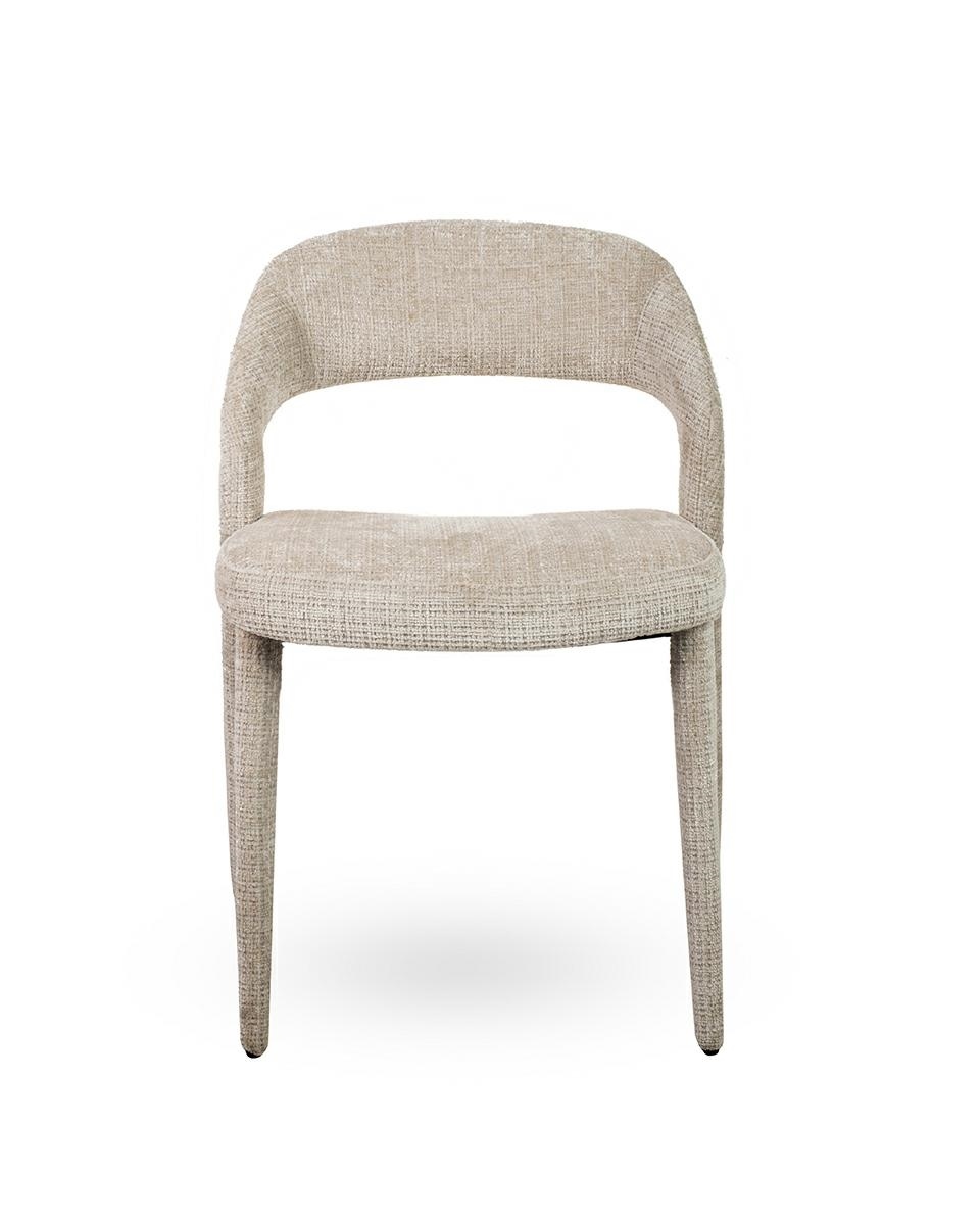 KRZESŁO Kos w beżowej tkaninie, delikatne, miękkie linie oparcia, smukłe nogi, nowoczesny styl, ekskluzywne KRZESŁO Kos w beżowej tkaninie, delikatne, miękkie linie oparcia, smukłe nogi, nowoczesny styl, ekskluzywne