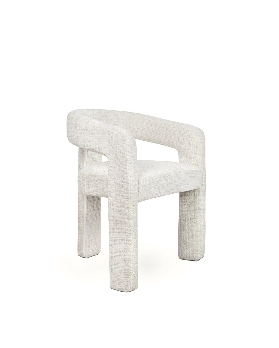 KRZESŁO Logan biała tkanina, zaokrąglone nowoczesne kształty, designerski styl KRZESŁO Logan biała tkanina, zaokrąglone nowoczesne kształty, designerski styl