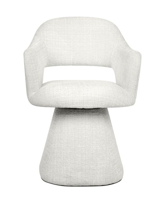 KRZESŁO Verona białe, geometryczna podstawa, zaokrąglone kształty, designerski styl, premium