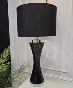 LAMPA STOŁOWA czarna, szklana podstawa, czarny abażur, nowoczesna
