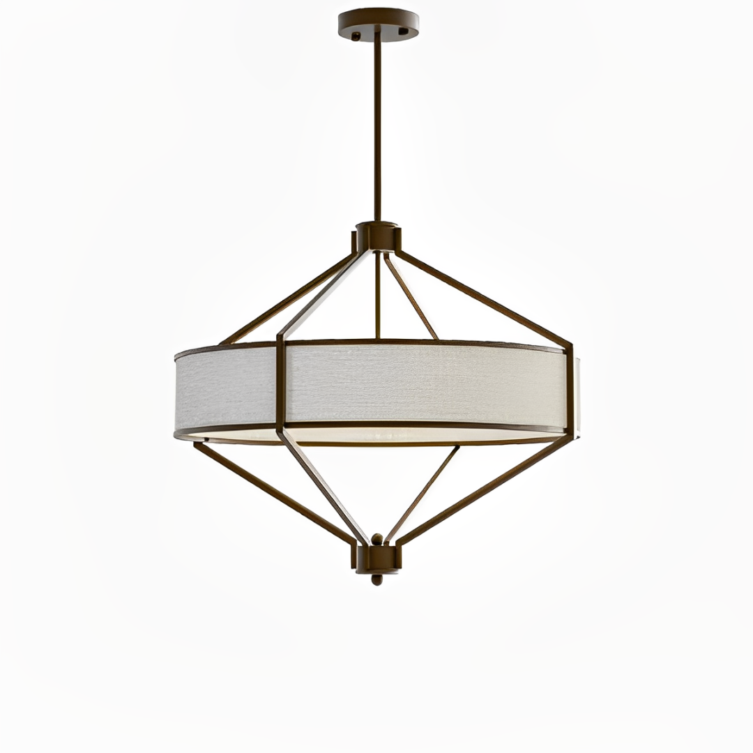 LAMPA WISZĄCA Zundo Choco okrągła, brązowyczekoladowy stelaż, materiałowy, brudny biały abażur, klasyczny styl z nutą nowoczesności