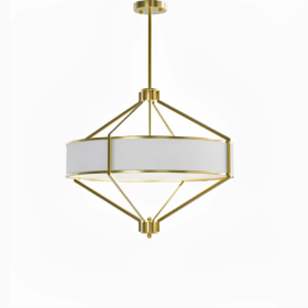 LAMPA WISZĄCA Zundo Old Gold ze złotym stelażem, materiałowy, biały abażur, klasyczny styl z nutą nowoczesności