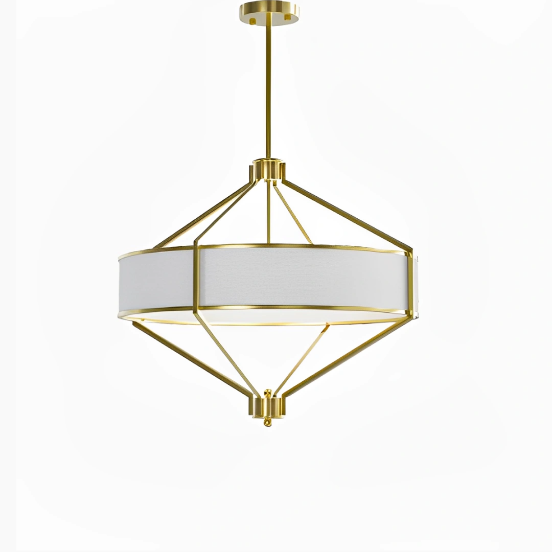 LAMPA WISZĄCA Zundo Old Gold ze złotym stelażem, materiałowy, biały abażur, klasyczny styl z nutą nowoczesności