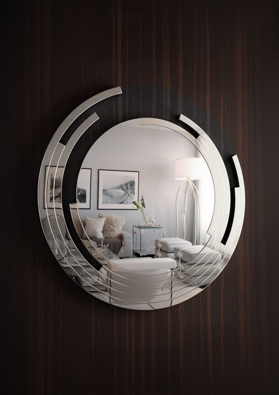 LUSTRO ŚCIENNE okrągłe, nowoczesne, abstrakcyjna rama, całość wykona ze szkła lustrzanego, designerski styl LUSTRO ŚCIENNE okrągłe, nowoczesne, abstrakcyjna rama, całość wykona ze szkła lustrzanego, designerski styl