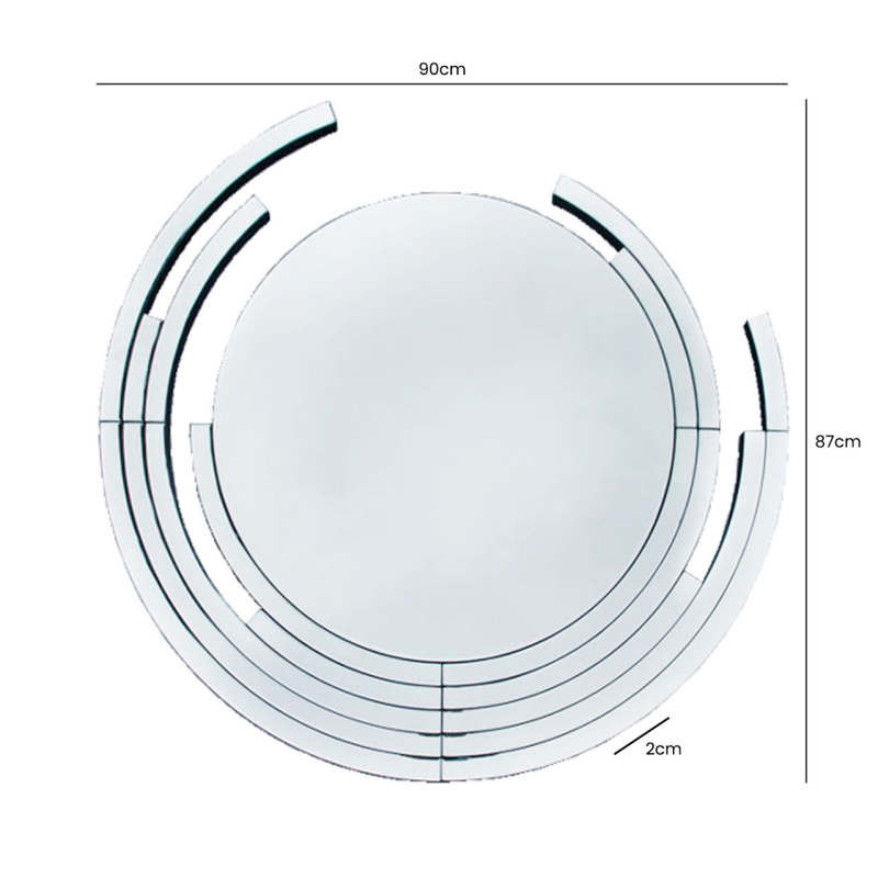 LUSTRO ŚCIENNE okrągłe, nowoczesne, abstrakcyjna rama, całość wykona ze szkła lustrzanego, designerski styl, wymiary LUSTRO ŚCIENNE okrągłe, nowoczesne, abstrakcyjna rama, całość wykona ze szkła lustrzanego, designerski styl, wymiary